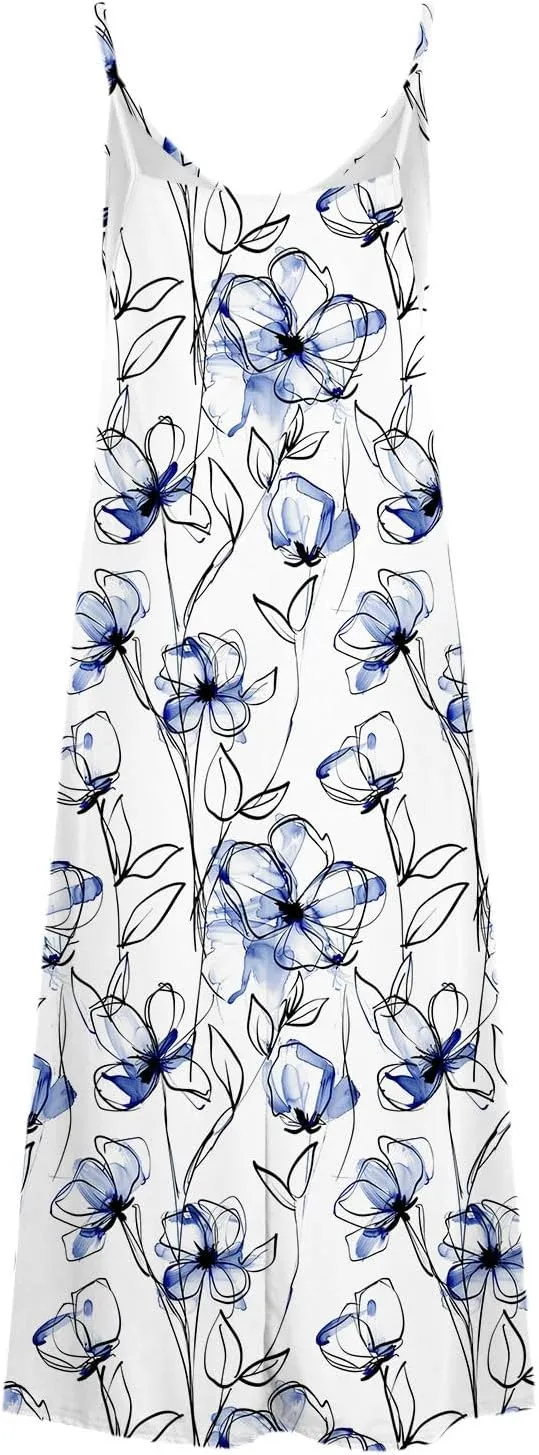 Ceboyel Summer Sundresses for Women 2024 Trendy Casual Floral Sun Dresses Spaghetti Strap Beach Maxi Dress Vacation Outfits