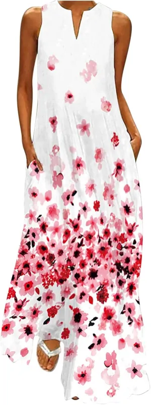 Ceboyel Womens Boho Floral Maxi Dresses Floral Flowy Long Dresses Sleeveless Sun Dress Casual Summer Trendy Outfits 2024