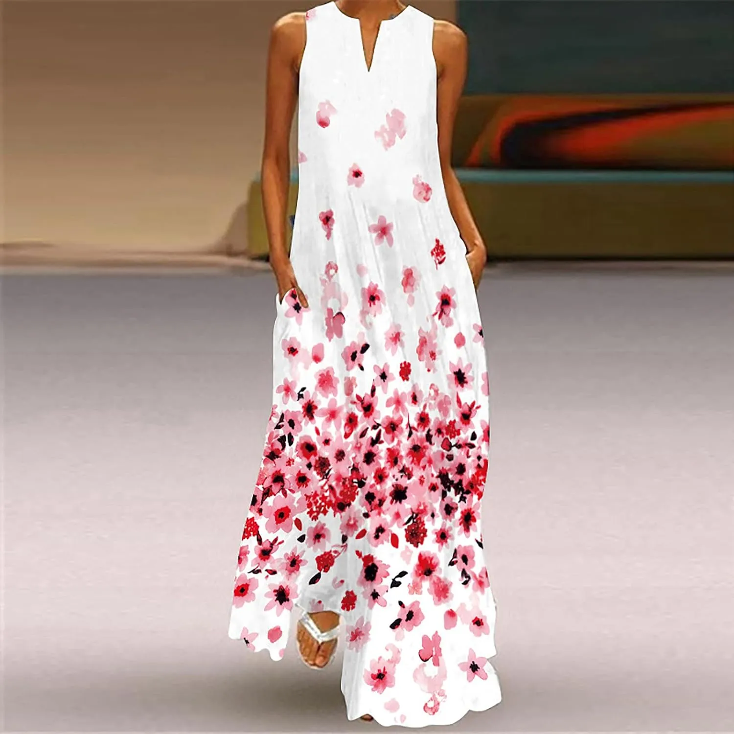 Ceboyel Womens Boho Floral Maxi Dresses Floral Flowy Long Dresses Sleeveless Sun Dress Casual Summer Trendy Outfits 2024