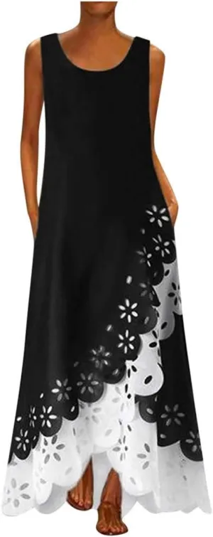 Ceboyel Womens Boho Floral Maxi Dresses Floral Flowy Long Dresses Sleeveless Sun Dress Casual Summer Trendy Outfits 2024