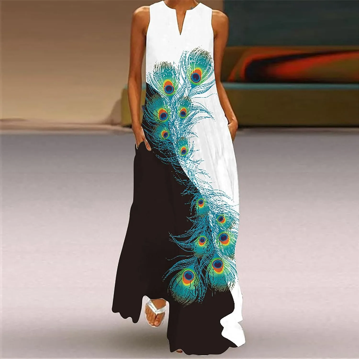 Ceboyel Womens Boho Floral Maxi Dresses Floral Flowy Long Dresses Sleeveless Sun Dress Casual Summer Trendy Outfits 2024
