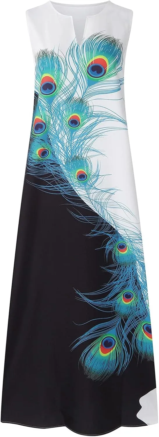 Ceboyel Womens Boho Floral Maxi Dresses Floral Flowy Long Dresses Sleeveless Sun Dress Casual Summer Trendy Outfits 2024