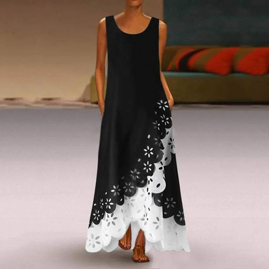 Ceboyel Womens Boho Floral Maxi Dresses Floral Flowy Long Dresses Sleeveless Sun Dress Casual Summer Trendy Outfits 2024