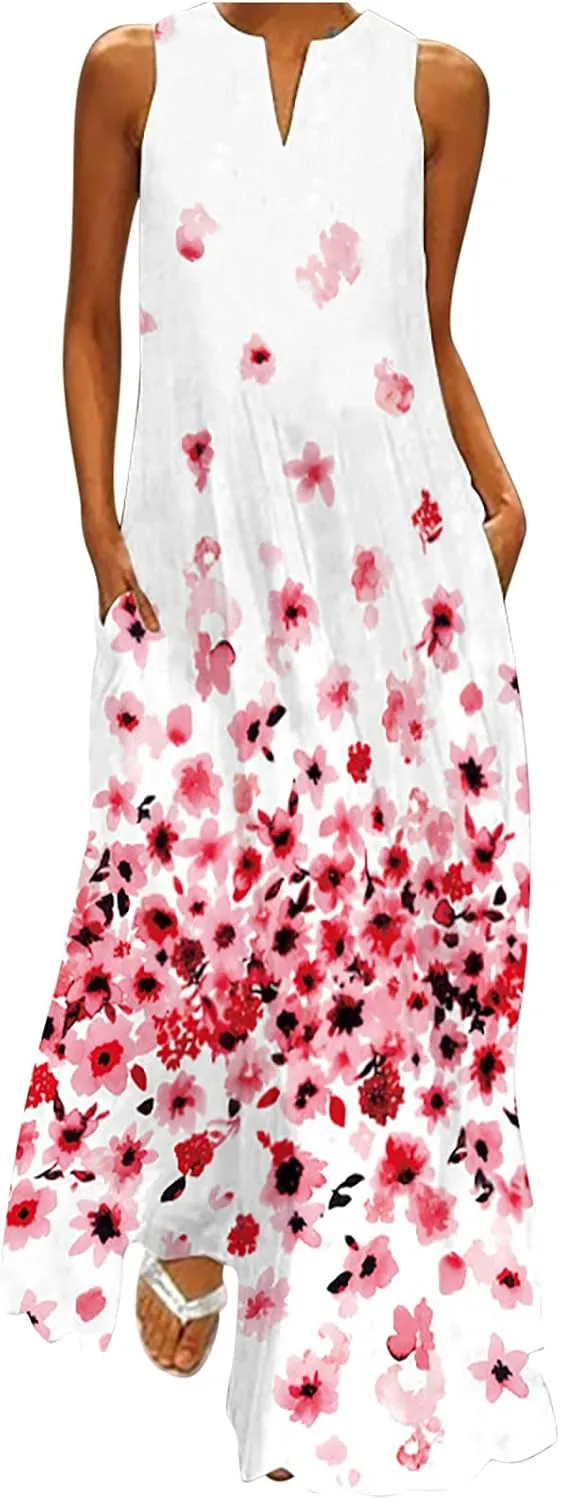 Ceboyel Womens Boho Floral Maxi Dresses Floral Flowy Long Dresses Sleeveless Sun Dress Casual Summer Trendy Outfits 2024