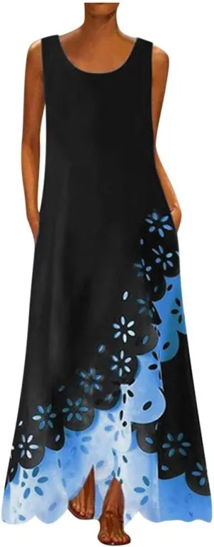 Ceboyel Womens Boho Floral Maxi Dresses Floral Flowy Long Dresses Sleeveless Sun Dress Casual Summer Trendy Outfits 2024