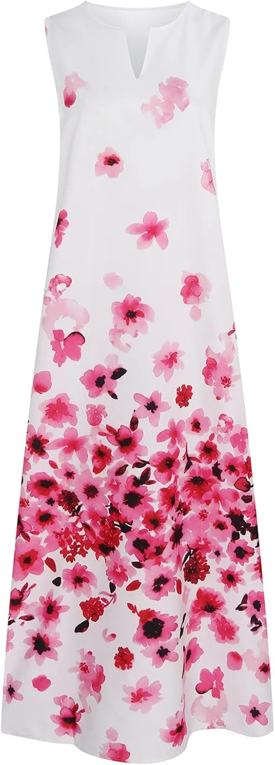 Ceboyel Womens Boho Floral Maxi Dresses Floral Flowy Long Dresses Sleeveless Sun Dress Casual Summer Trendy Outfits 2024