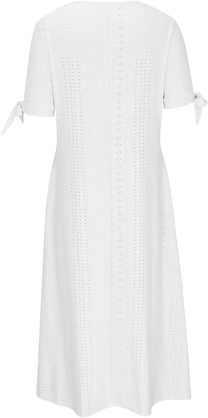 Ceboyel Womens Eyelet Casual Summer Dress Boho Embroidery Maxi Dresses Pleated Long Dress Vacation Trendy Clothing 2024