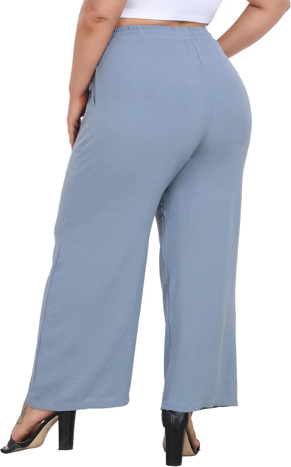 Cheapestbuy Plus Size Summer Wide Leg Pants for Women Loose Palazzo Pants Long Flowy Casual Pants with Pockets