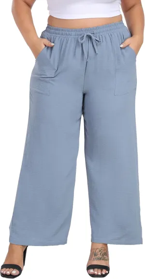 Cheapestbuy Plus Size Summer Wide Leg Pants for Women Loose Palazzo Pants Long Flowy Casual Pants with Pockets