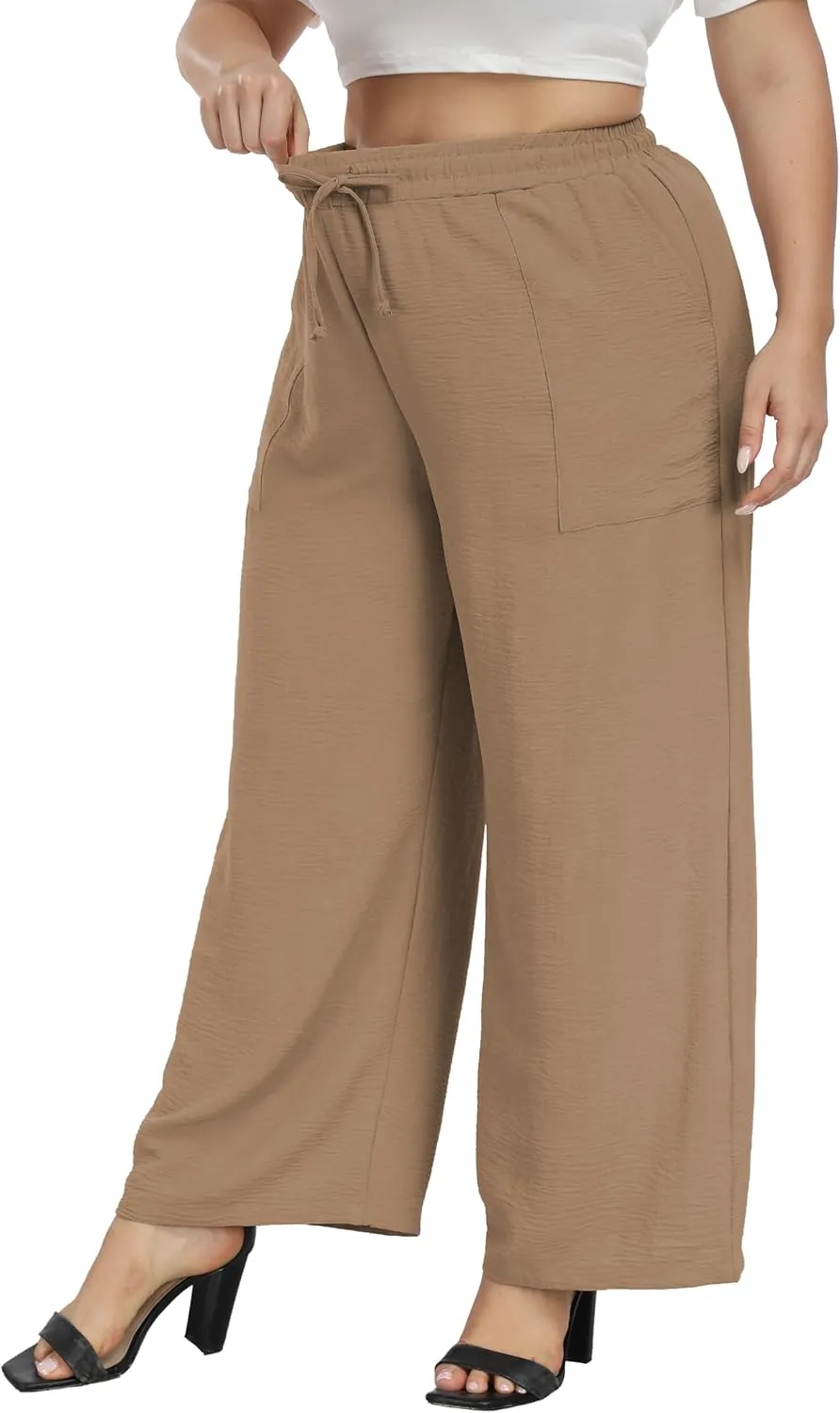 Cheapestbuy Plus Size Summer Wide Leg Pants for Women Loose Palazzo Pants Long Flowy Casual Pants with Pockets