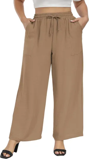 Cheapestbuy Plus Size Summer Wide Leg Pants for Women Loose Palazzo Pants Long Flowy Casual Pants with Pockets