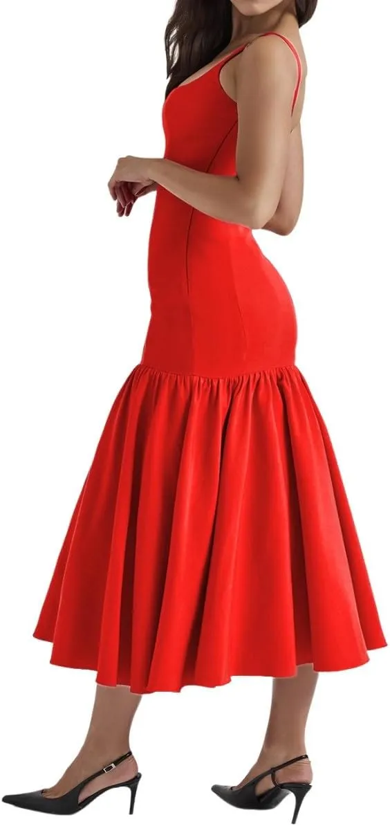Chvity Women Sexy Bodycon Sleeveless Maxi Dress Summer Backless Fishtail Dress Floral Ruched Cocktail Party Cami Dress