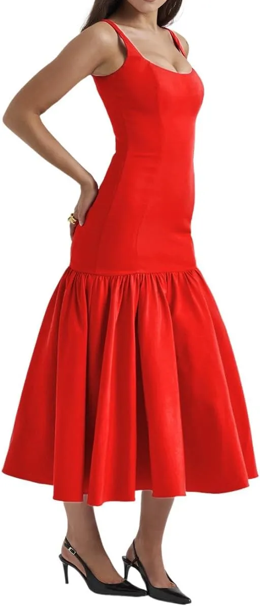 Chvity Women Sexy Bodycon Sleeveless Maxi Dress Summer Backless Fishtail Dress Floral Ruched Cocktail Party Cami Dress