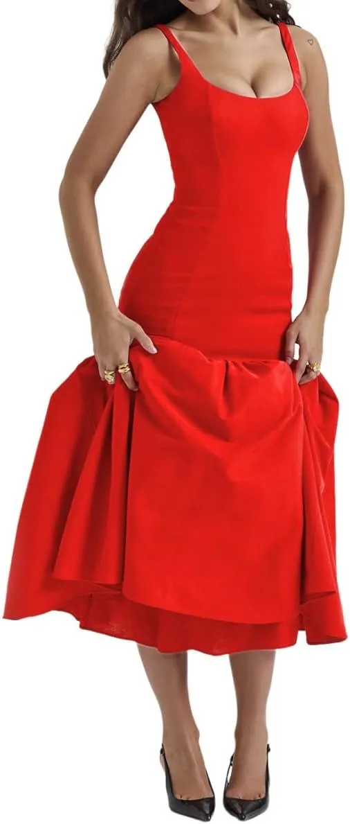 Chvity Women Sexy Bodycon Sleeveless Maxi Dress Summer Backless Fishtail Dress Floral Ruched Cocktail Party Cami Dress