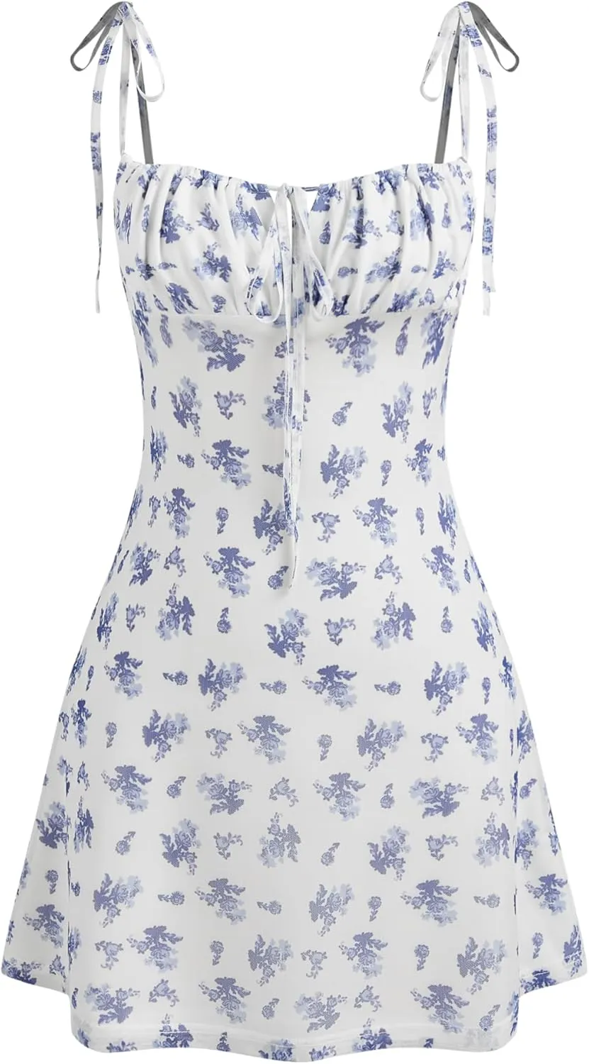 CIDER Floral Dress for Women Summer Mini Dress Sundresses Sleeveless Scoop Neck Sun Dresses A-Line Vacation Outfits