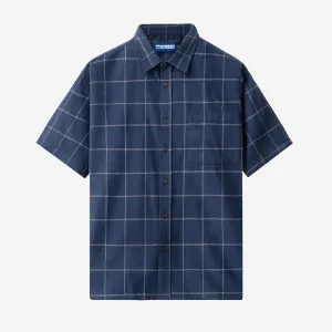 College Days Flannel Short Sleeve - Navy Cream Lines