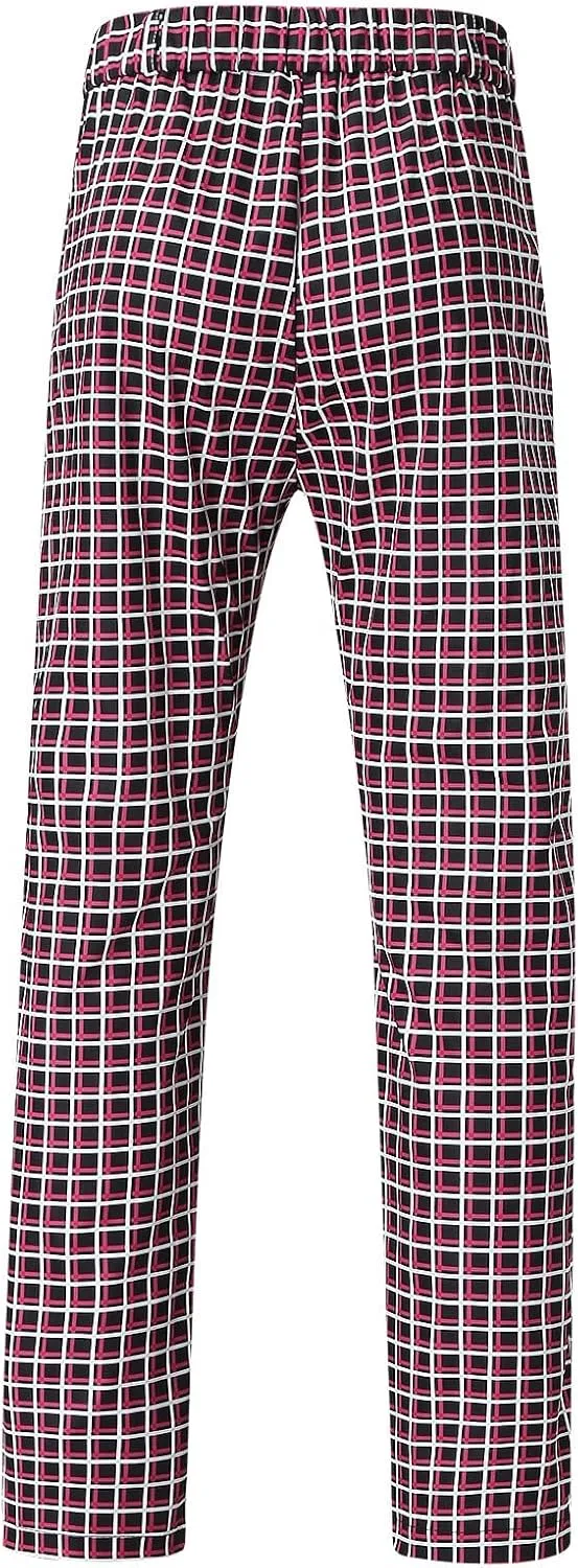 Color Block Pants for Men Comfy Plaid Cotton Stretch Shaping Flat Front Casual Slim Fit Business Dress Tapered Chinos Trouser