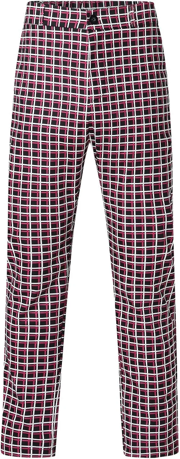 Color Block Pants for Men Comfy Plaid Cotton Stretch Shaping Flat Front Casual Slim Fit Business Dress Tapered Chinos Trouser