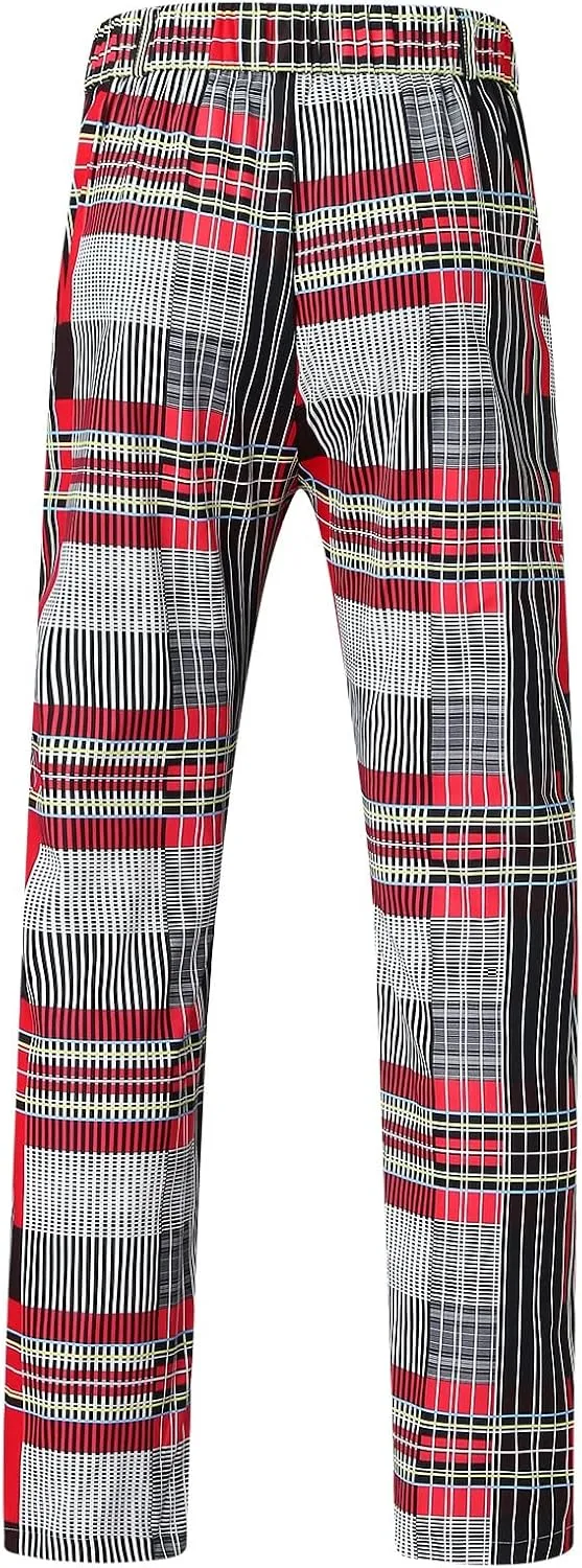 Color Block Pants for Men Comfy Plaid Cotton Stretch Shaping Flat Front Casual Slim Fit Business Dress Tapered Chinos Trouser