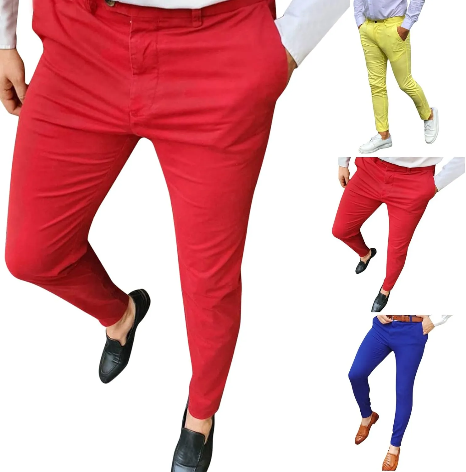 Color Block Pants for Men Comfy Plaid Cotton Stretch Shaping Flat Front Casual Slim Fit Business Dress Tapered Chinos Trouser