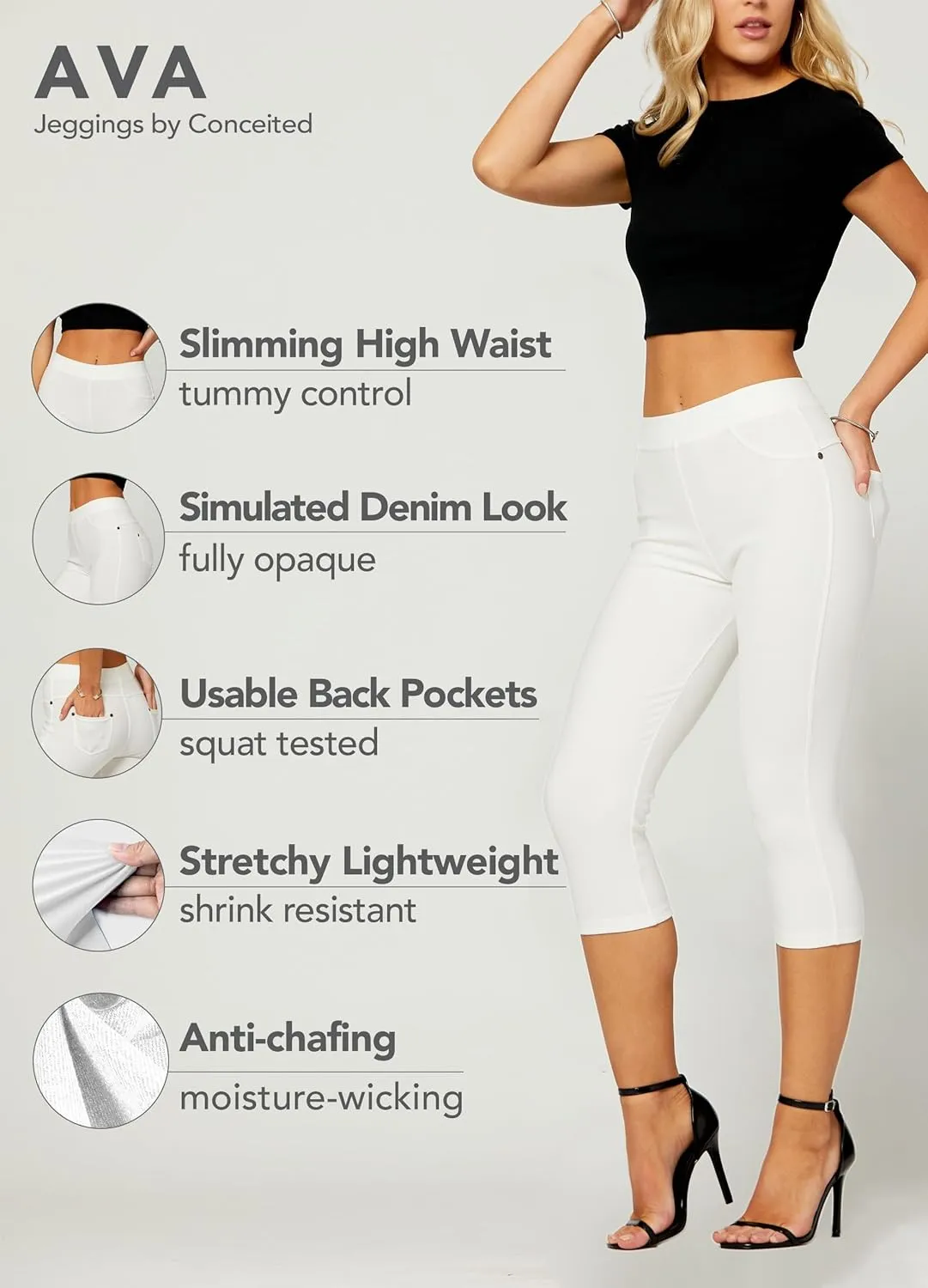 Conceited Jeggings for Women with Pockets - High Waist - Tummy Control Shaping - Regular and Plus Size