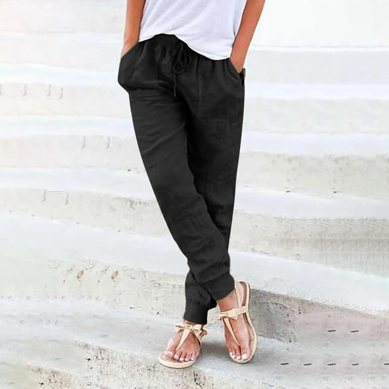 Corduroy Pleated Pants for Women Winter Loose-Fitting Beach Slacks with Pockets Wide Leg Flare Leggings