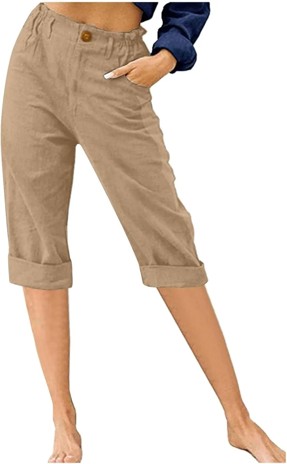 Cotton Linen Capri Pants for Women Casual 2024 Summer Straight Leg Pant Loose Cropped Trousers with Pockets