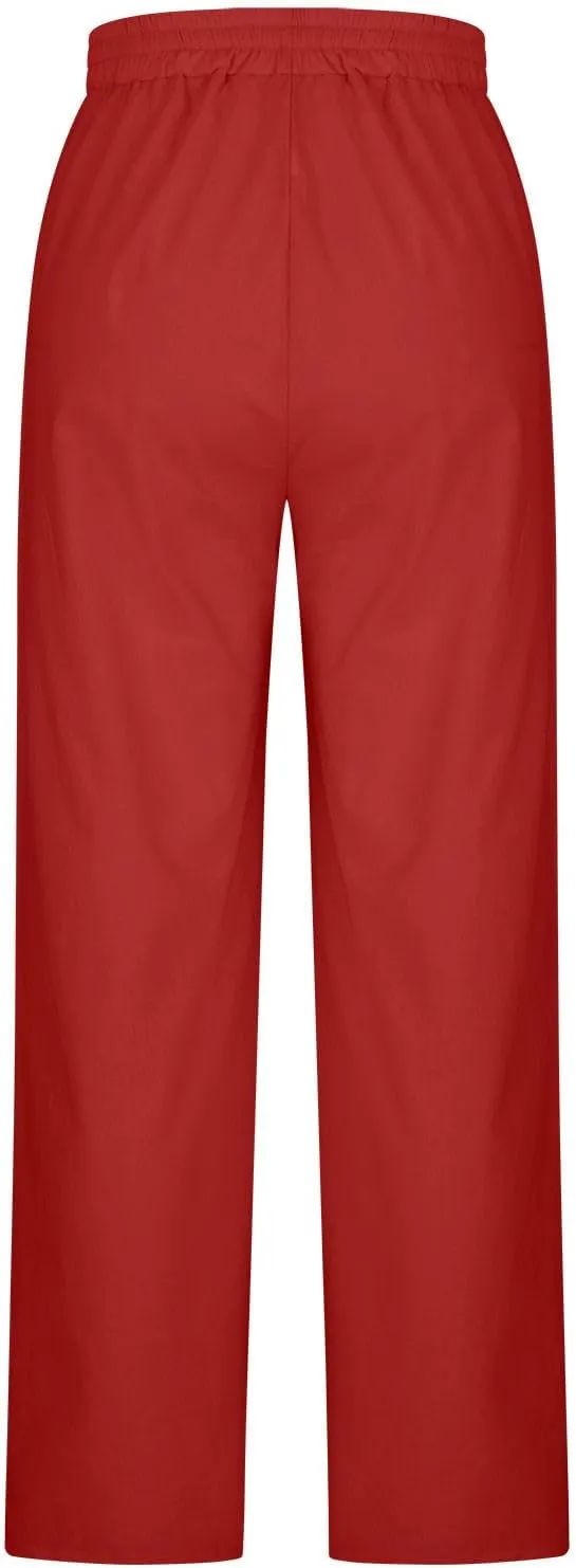 Cotton Linen Pants for Women Drawstring Waist Wide Leg Lounge Palazzo Pants Summer Casual Loose Trousers