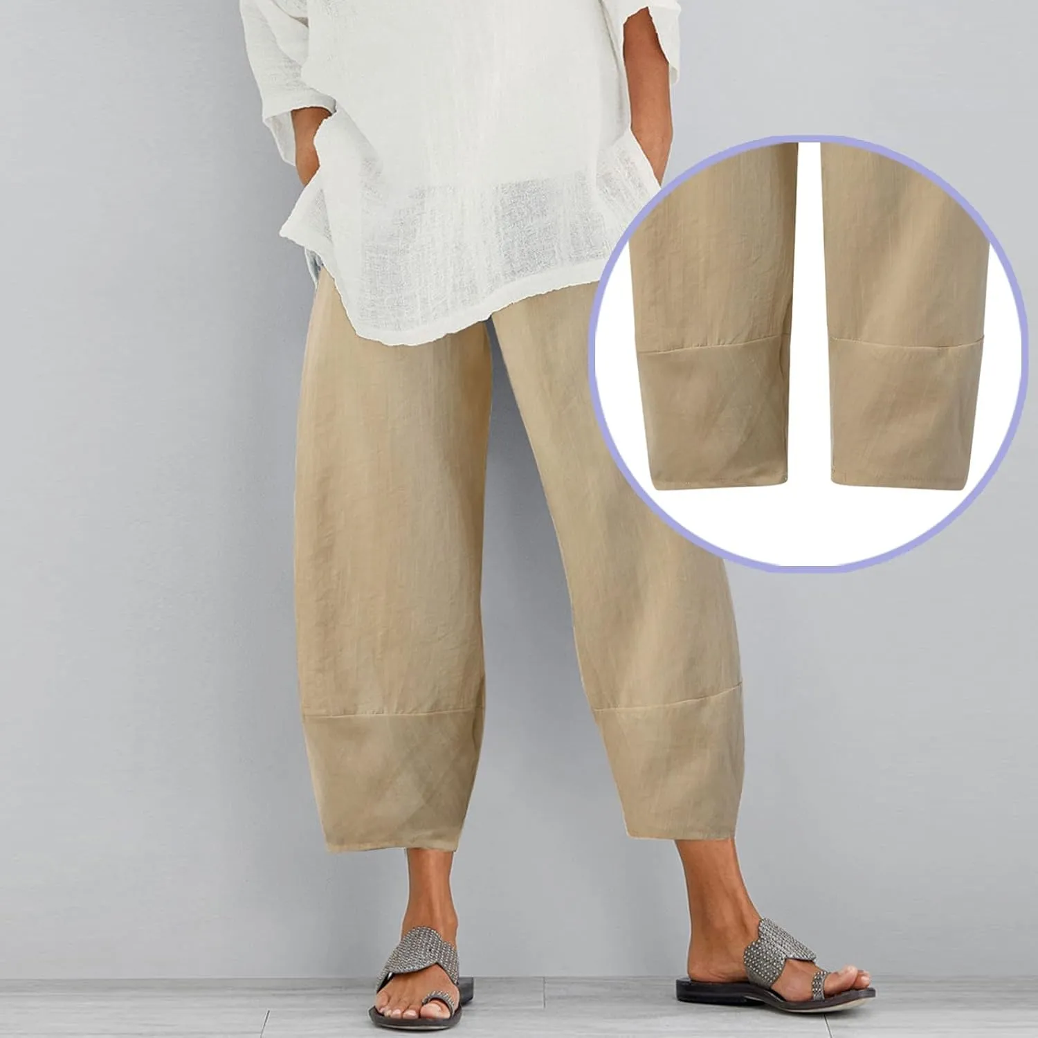 Cotton Linen Pants for Women Summer 2025 Casual Capri Pants with Pockets Cropped High Waisted Loose Fit Trousers