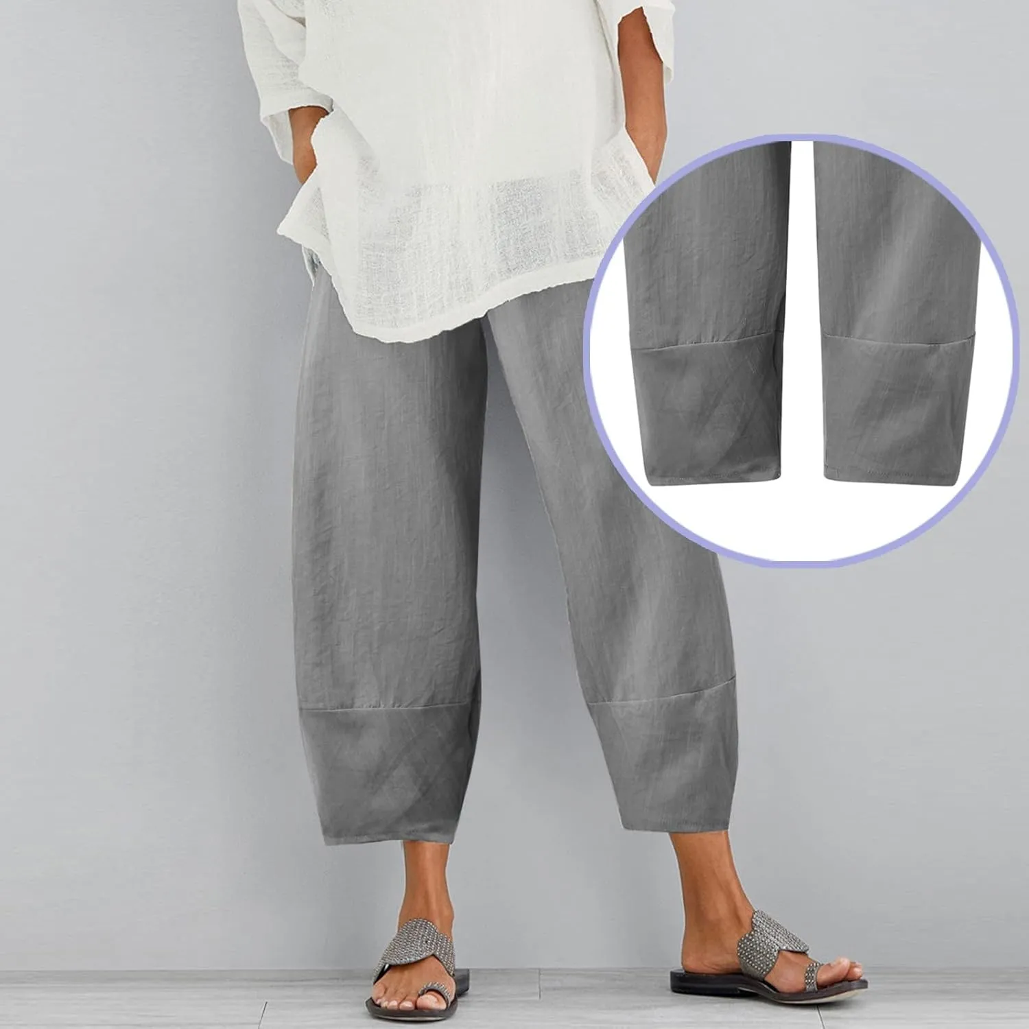 Cotton Linen Pants for Women Summer 2025 Casual Capri Pants with Pockets Cropped High Waisted Loose Fit Trousers