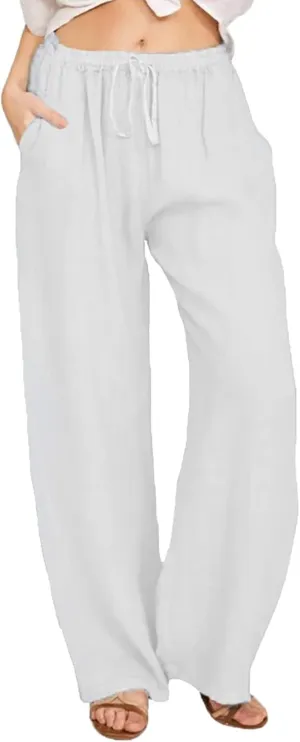 Cotton Linen Pants Women Baggy Casual Summer Solid Color Straight Leg Beach High Waist Linen Pants Plus Size Lounge Trousers
