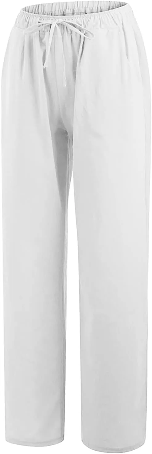 Cotton Linen Pants Women Baggy Casual Summer Solid Color Straight Leg Beach High Waist Linen Pants Plus Size Lounge Trousers