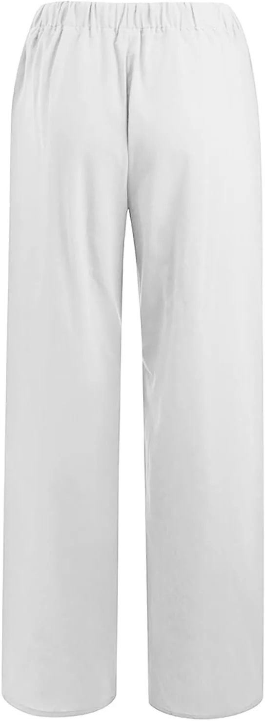 Cotton Linen Pants Women Baggy Casual Summer Solid Color Straight Leg Beach High Waist Linen Pants Plus Size Lounge Trousers