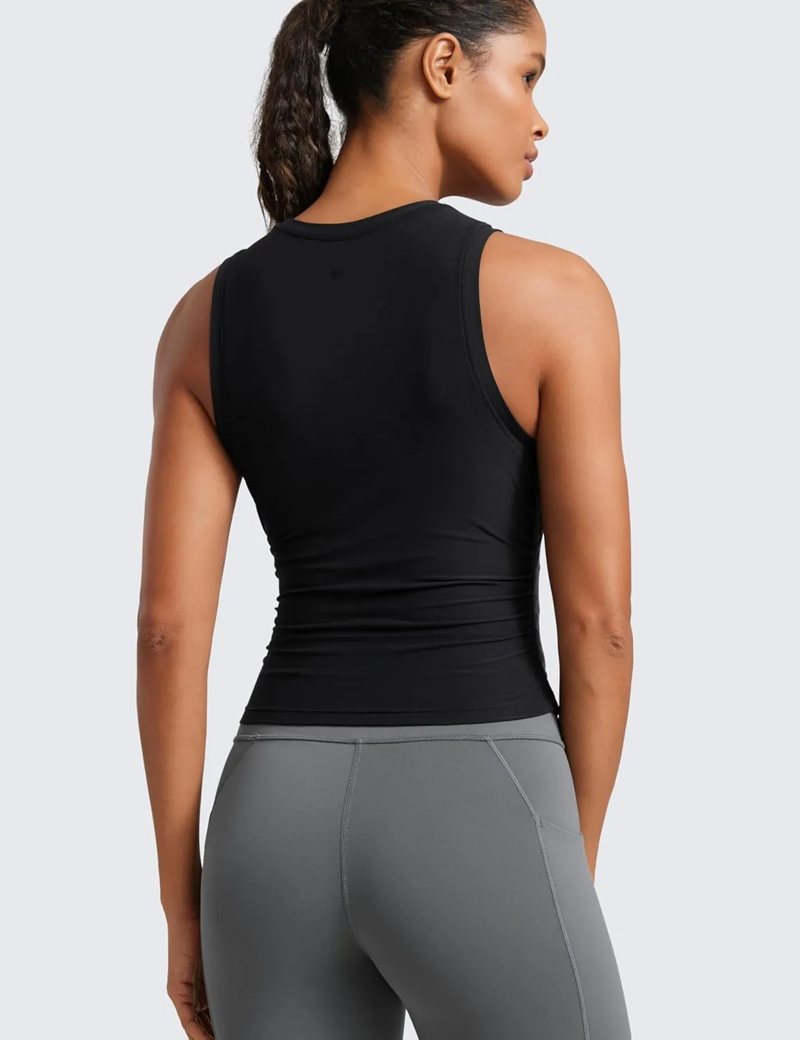 CRZ YOGA Cloudweight Womens Ruched Tank High Neck Workout Fitted Tops Basic Yoga Athletic Sleeveless Shirts