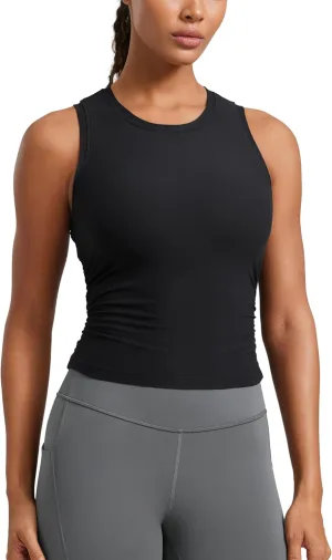 CRZ YOGA Cloudweight Womens Ruched Tank High Neck Workout Fitted Tops Basic Yoga Athletic Sleeveless Shirts