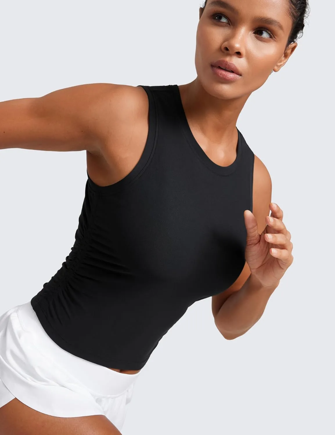 CRZ YOGA Cloudweight Womens Ruched Tank High Neck Workout Fitted Tops Basic Yoga Athletic Sleeveless Shirts