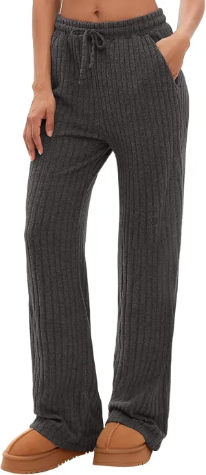 Darong Womens Ribbed Kint Wide Leg Lounge Pants Fall Comfy Drawstring Loose Trousers with Pockets