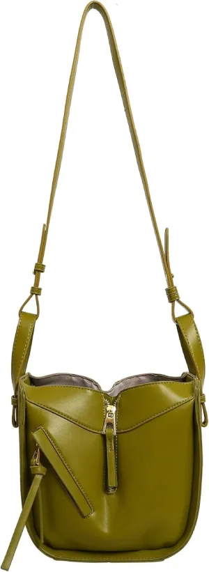 Designer Leather Shoulder Bag with Gold Zipper Details,Open Bucket Handbag Dumpling type