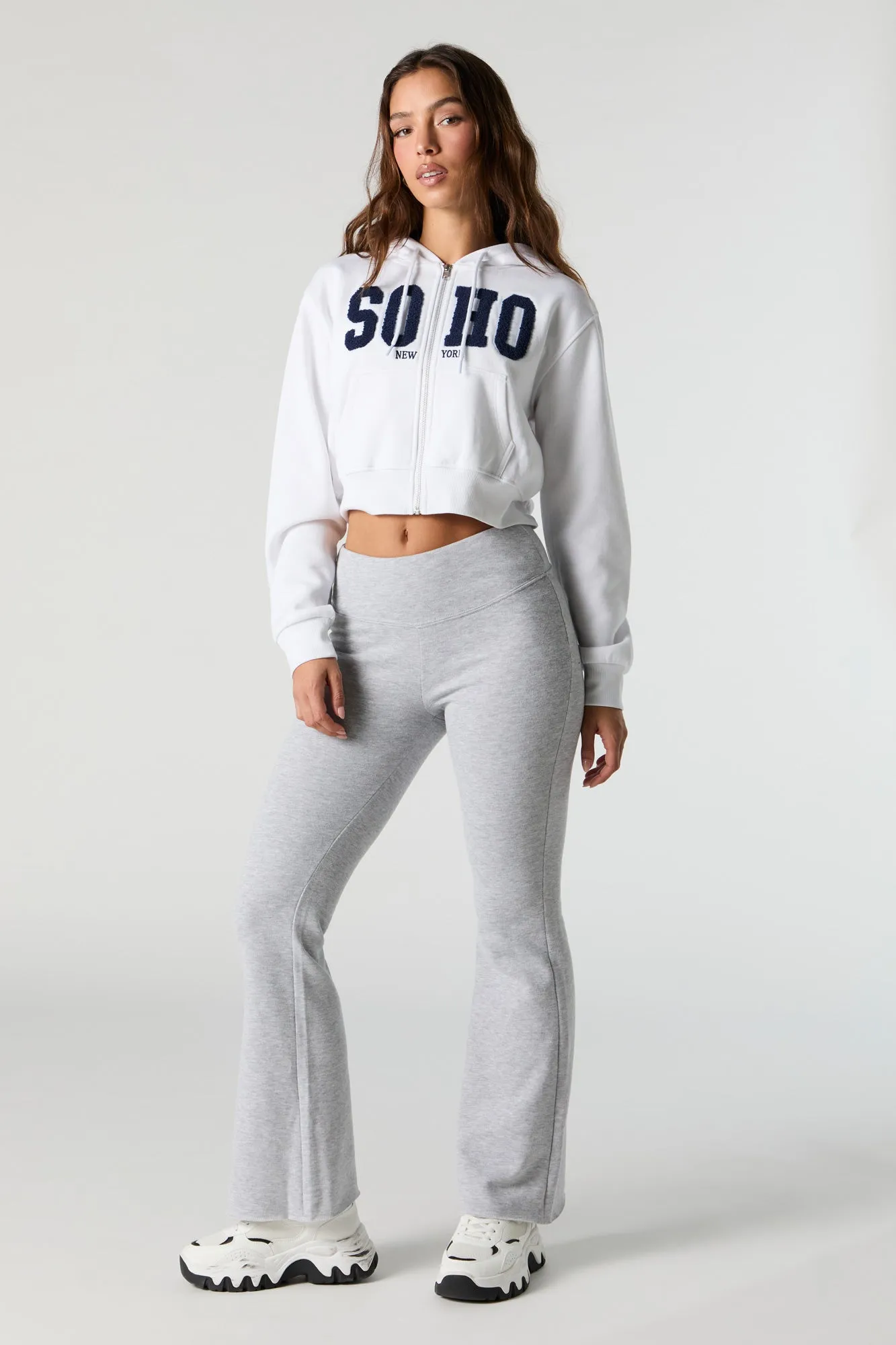 Destination Embroidered Zip-Up Cropped Hoodie
