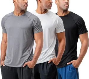 DEVOPS Men's 3-Pack Quick Dry Short Sleeve T-Shirt Sun Protection Running Athletic Workout Active Shirts