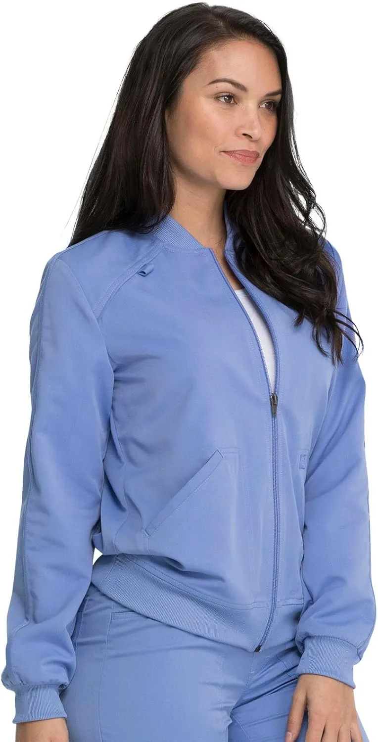 Dickies Women Scrub Jacket Zip Front Warm-Up Rib Knit Collar with 2 Welt Pocket DK365