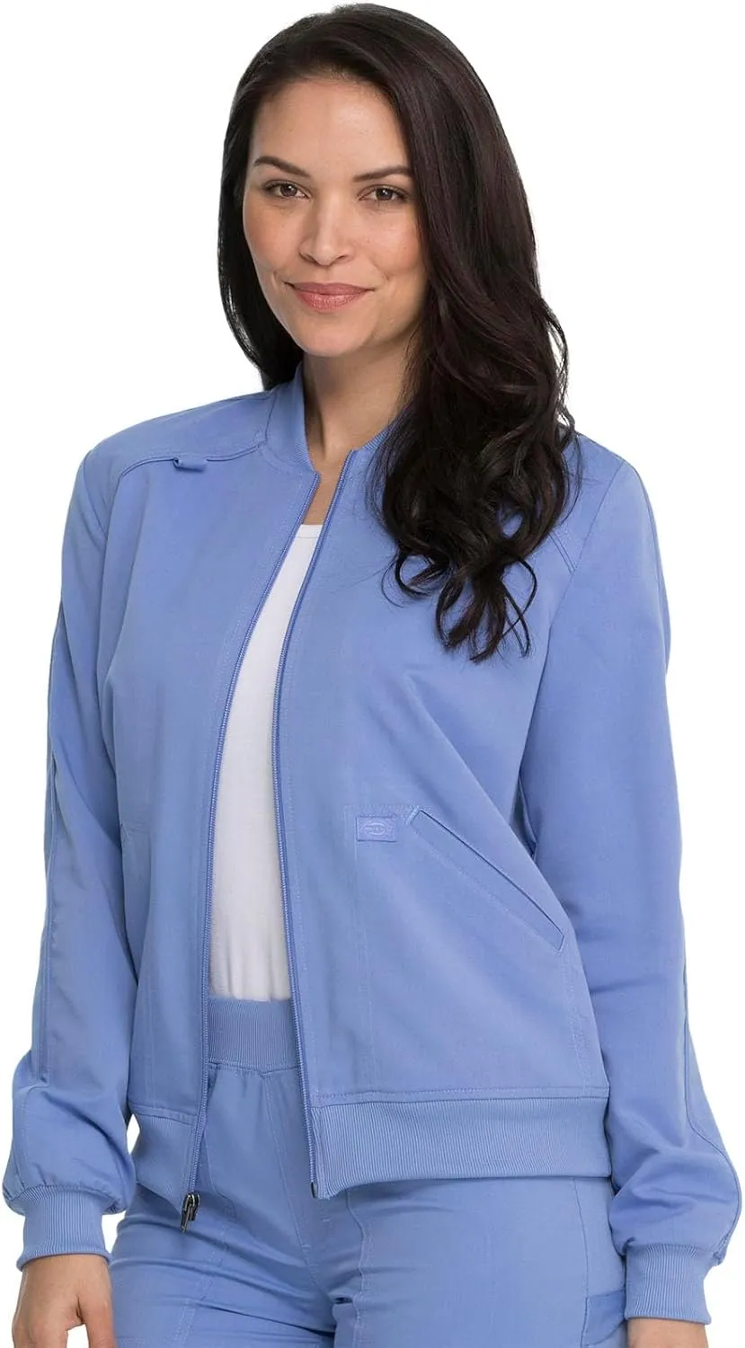 Dickies Women Scrub Jacket Zip Front Warm-Up Rib Knit Collar with 2 Welt Pocket DK365