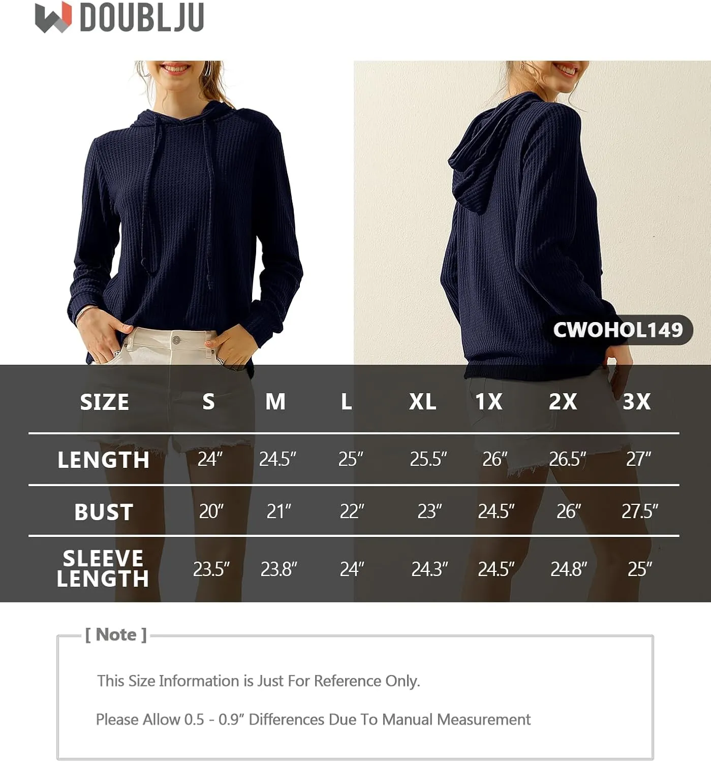DOUBLJU 2 Pack Casual Long Sleeve Oversized Hoodies Waffle Knit Sweatshirts Basic Hooded Loose Tops Workout Sets for Women