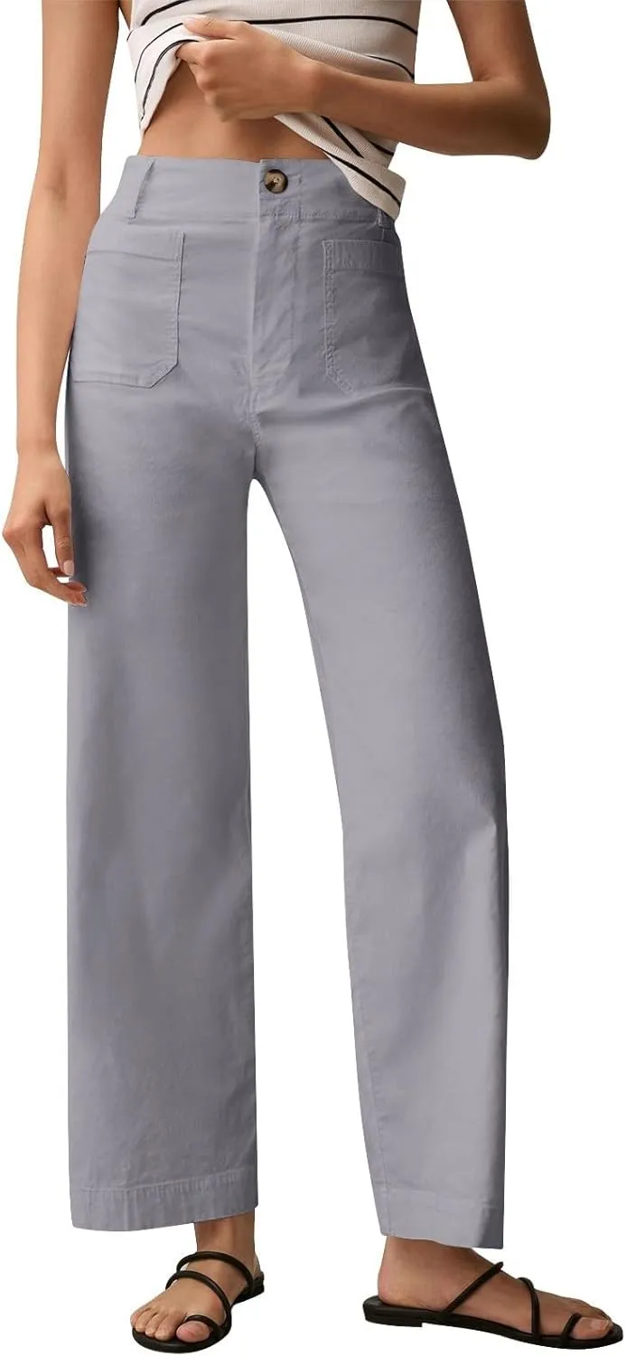 Dress Pants Women Tummy Control High Waist Chino Work Pants Business Casual Wide Leg Trousers Slacks Ankle Jeans