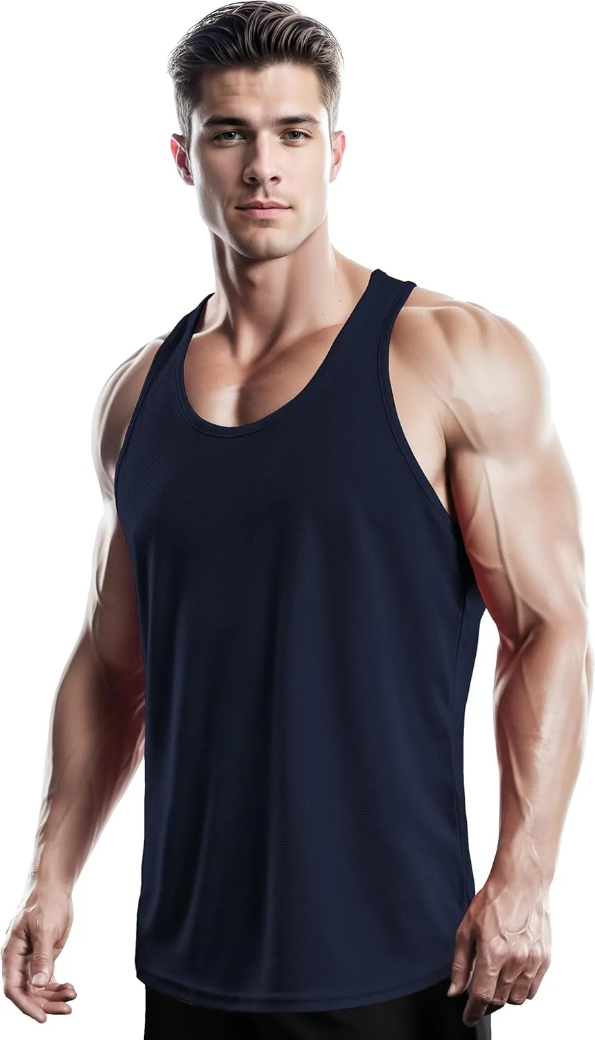 DRSKIN Men's 4, 3 or 1 Pack Tank Tops Sleeveless Shirts Y-Back Muscle Mesh Gym Training Athletic Workout Dry Fit