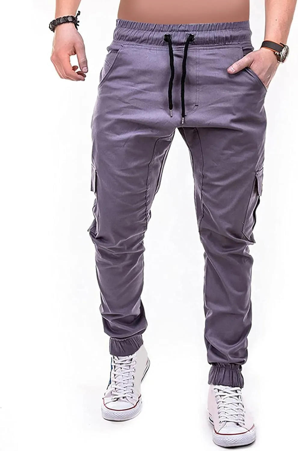 DuDubaby Mens Lounge Pants Mens Stretch Pants Overalls Drawstring Multi Pocket Casual Pants Hiking Pants Cotton Twill Pants