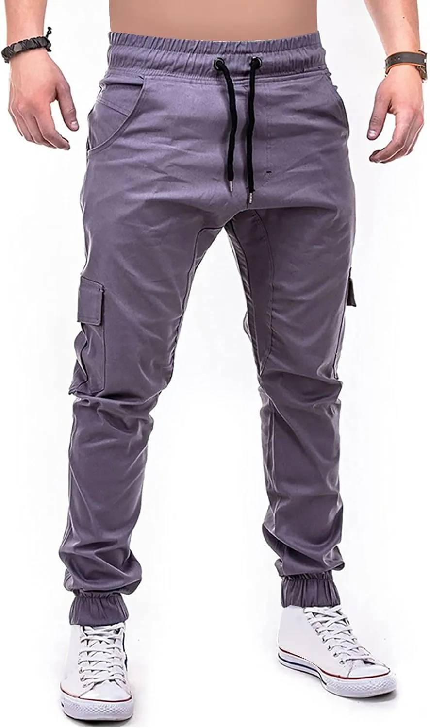 DuDubaby Mens Lounge Pants Mens Stretch Pants Overalls Drawstring Multi Pocket Casual Pants Hiking Pants Cotton Twill Pants