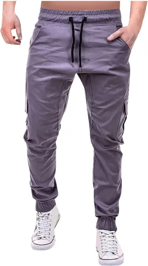 DuDubaby Mens Lounge Pants Mens Stretch Pants Overalls Drawstring Multi Pocket Casual Pants Hiking Pants Cotton Twill Pants