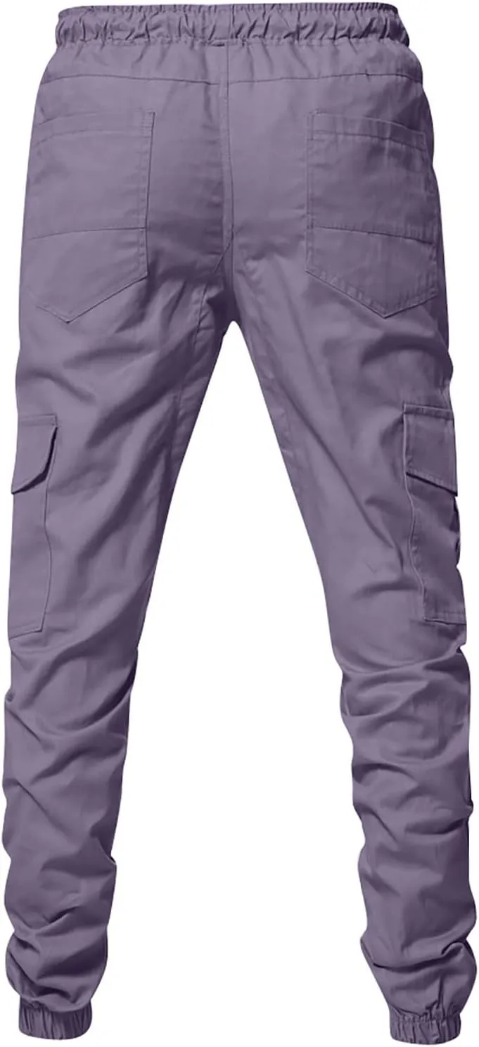 DuDubaby Mens Lounge Pants Mens Stretch Pants Overalls Drawstring Multi Pocket Casual Pants Hiking Pants Cotton Twill Pants