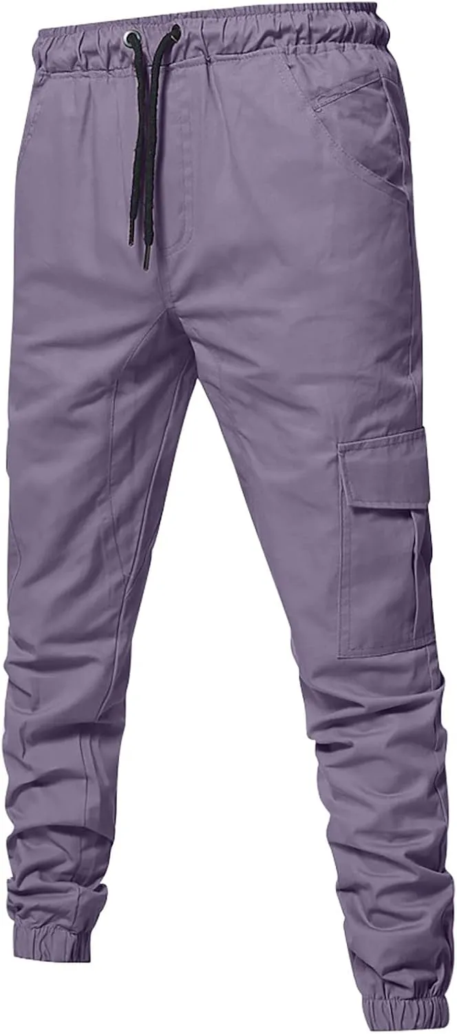 DuDubaby Mens Lounge Pants Mens Stretch Pants Overalls Drawstring Multi Pocket Casual Pants Hiking Pants Cotton Twill Pants